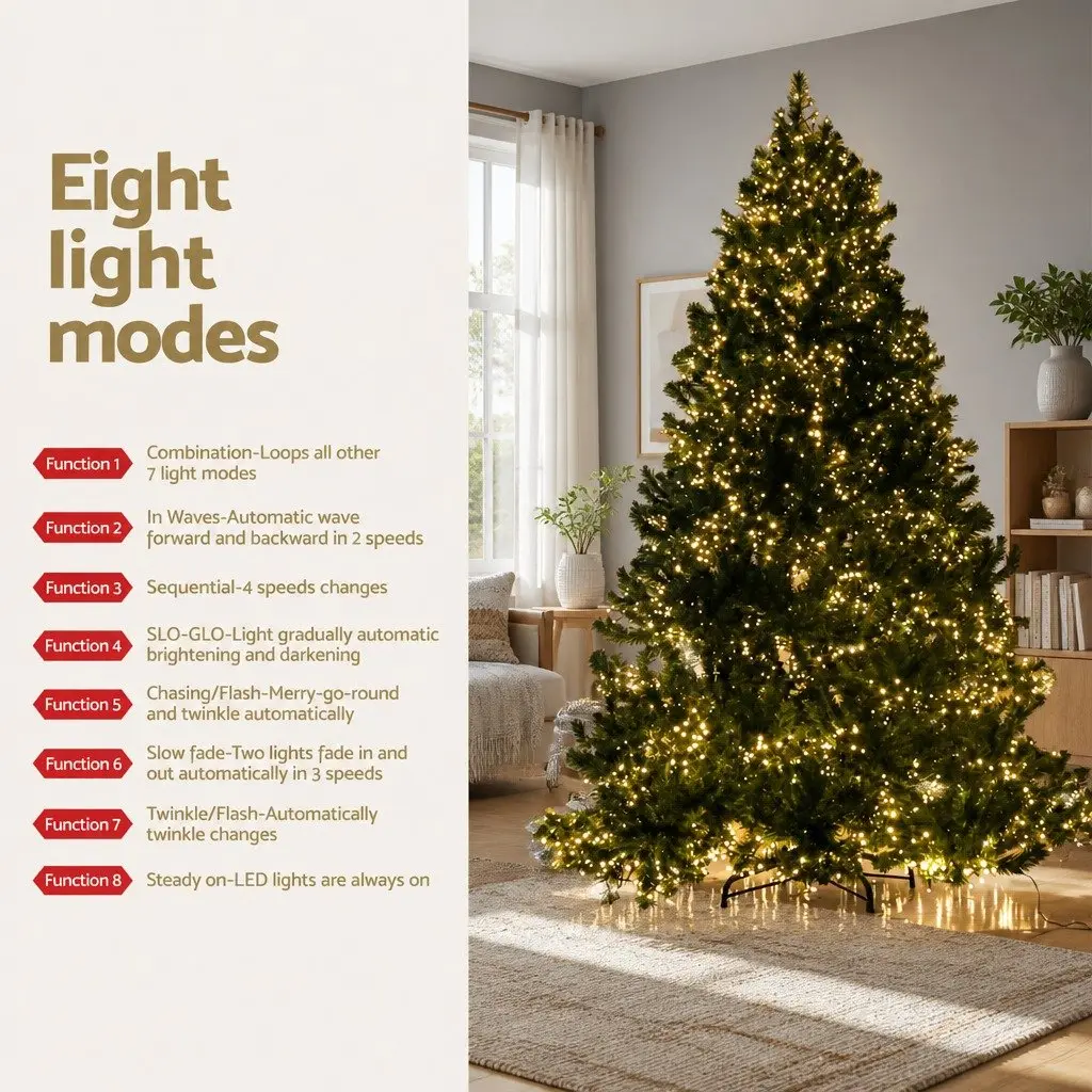 Christmas Tree PVC 7FT Green Prelit with 3000 Warm White LED Lights