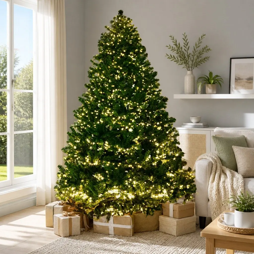Christmas Tree PVC 7FT Green Prelit with 3000 Warm White LED Lights