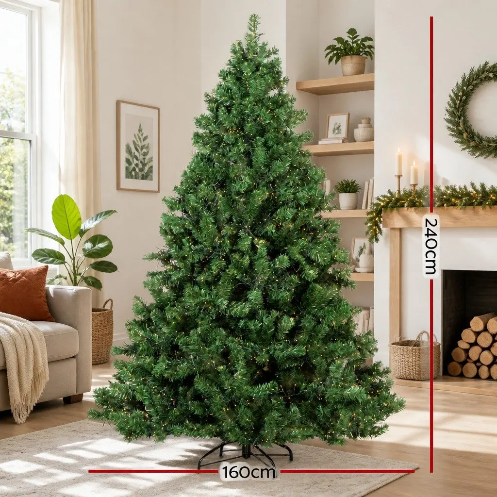 Pre-Lit Christmas Tree Faux Fir 2.4M Green with 3190 LEDs 8 Light Modes Indoor Decoration