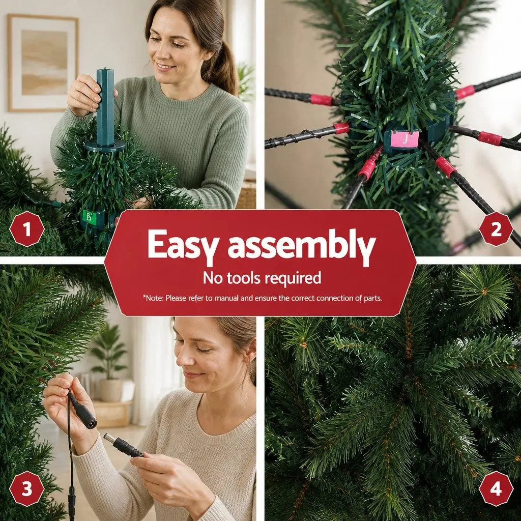Pre-Lit Christmas Tree Faux Fir 2.4M Green with 3190 LEDs 8 Light Modes Indoor Decoration