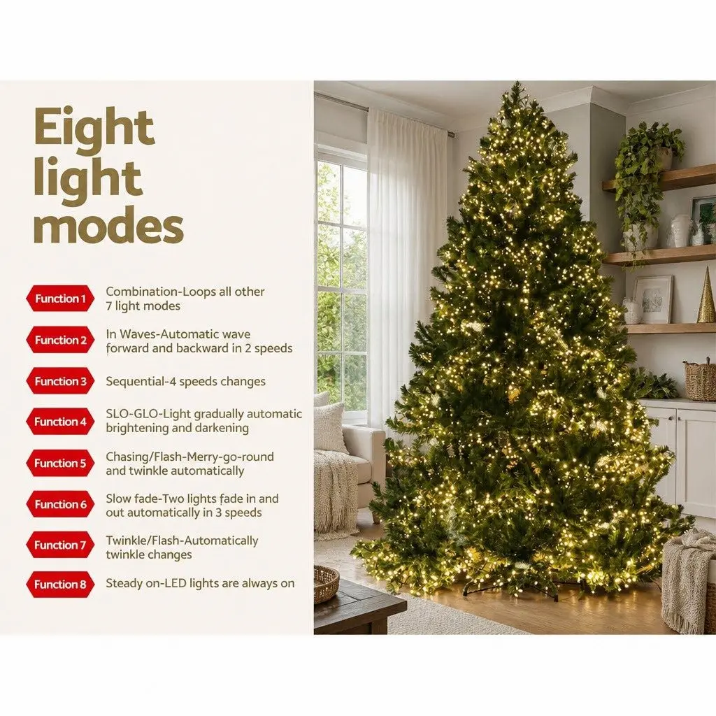 Pre-Lit Christmas Tree Faux Fir 2.4M Green with 3190 LEDs 8 Light Modes Indoor Decoration