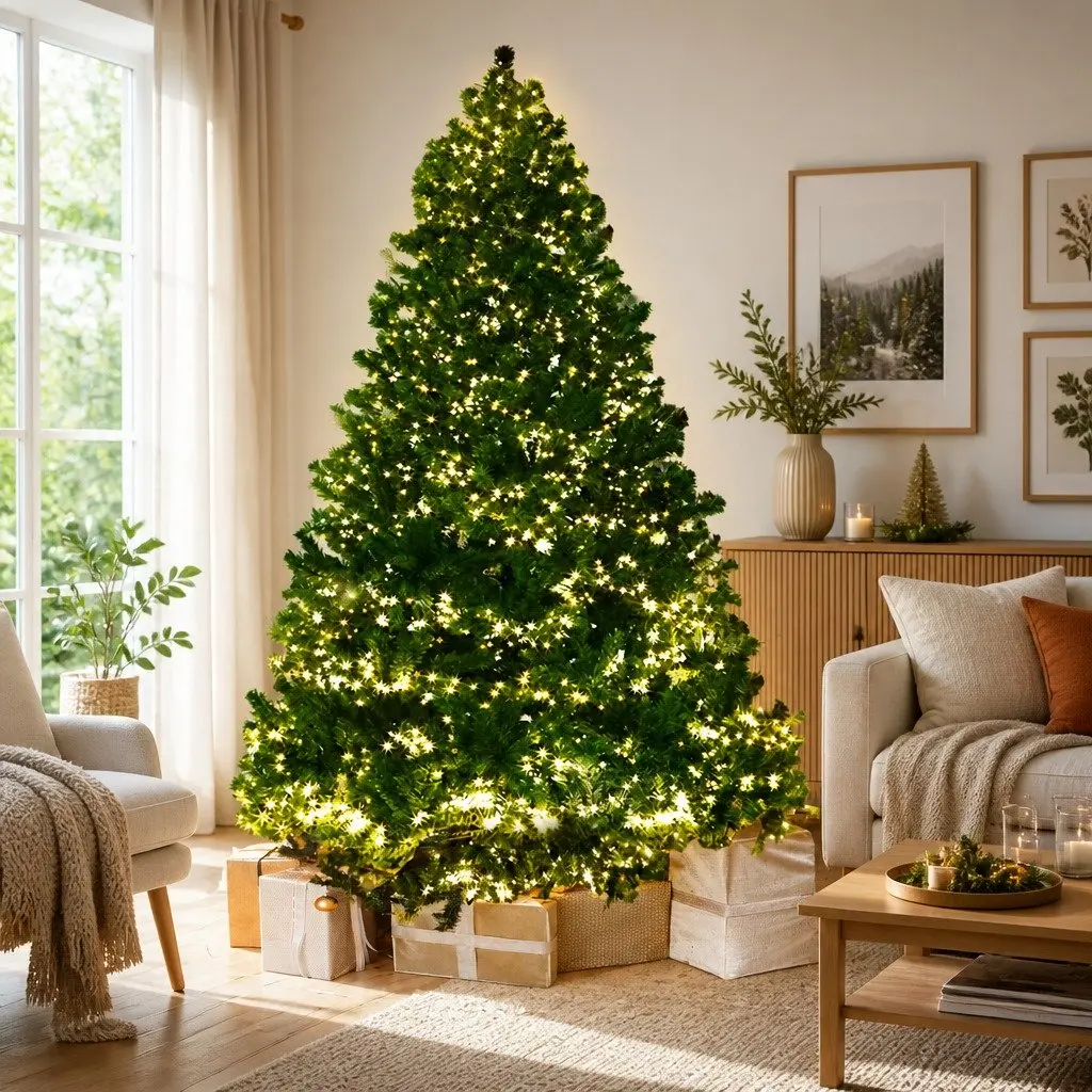 Pre-Lit Christmas Tree Faux Fir 2.4M Green with 3190 LEDs 8 Light Modes Indoor Decoration