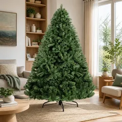 Premium 8FT Artificial Green Christmas Tree with Metal Base