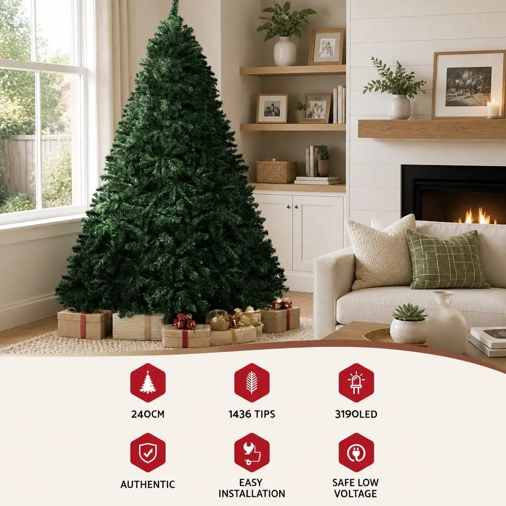 2.4M Green Pre-lit Christmas Tree with 3190 LED Lights