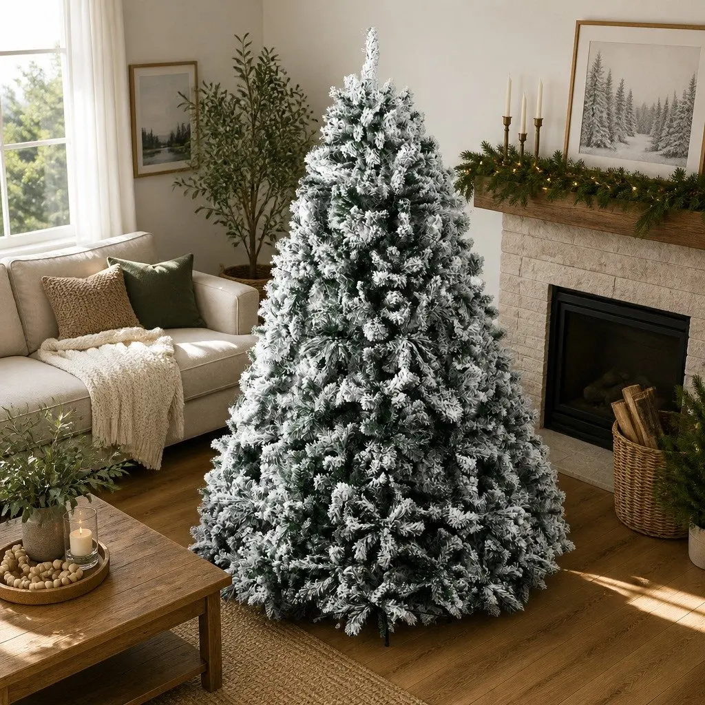 8FT Snow Flocked Artificial Christmas Tree with 1500 Tips