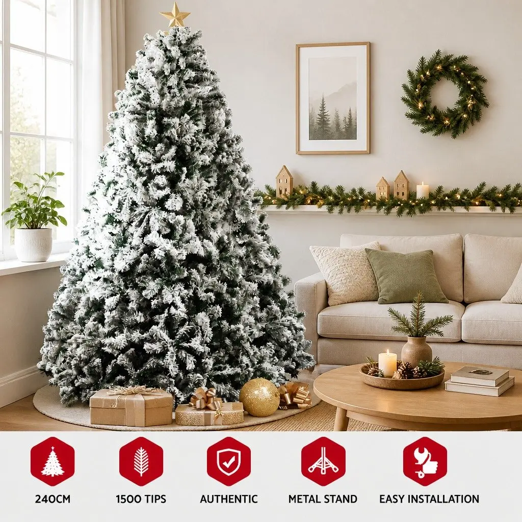 8FT Snow Flocked Artificial Christmas Tree with 1500 Tips
