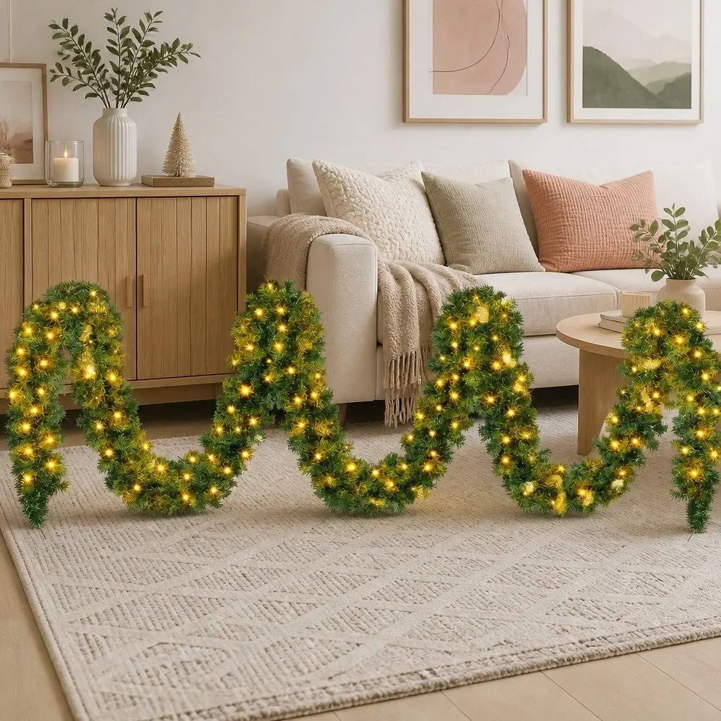 10M Green Prelit Christmas Garland with 160 LED Lights