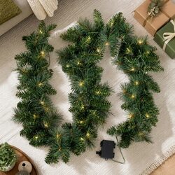 1.8m Green Christmas Garland with Warm LED Lights