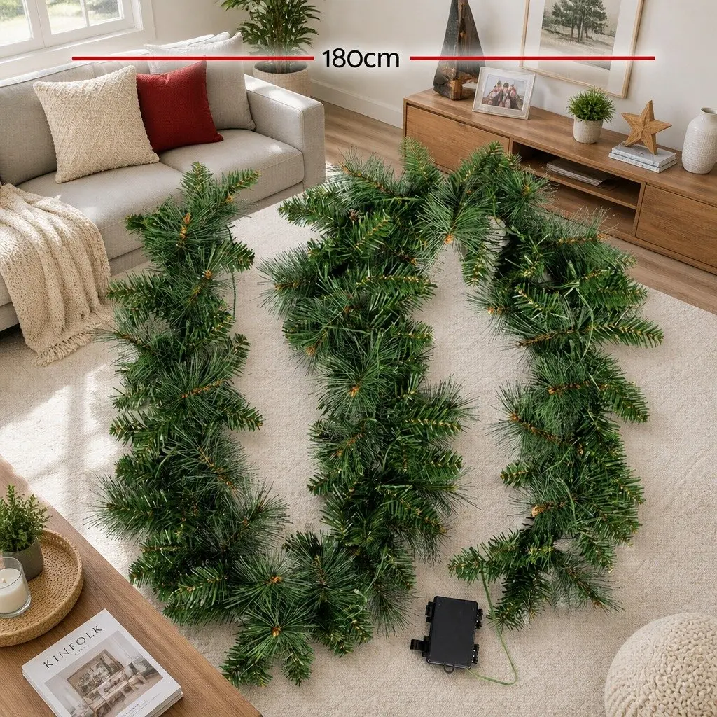 1.8m Green Christmas Garland with Warm LED Lights