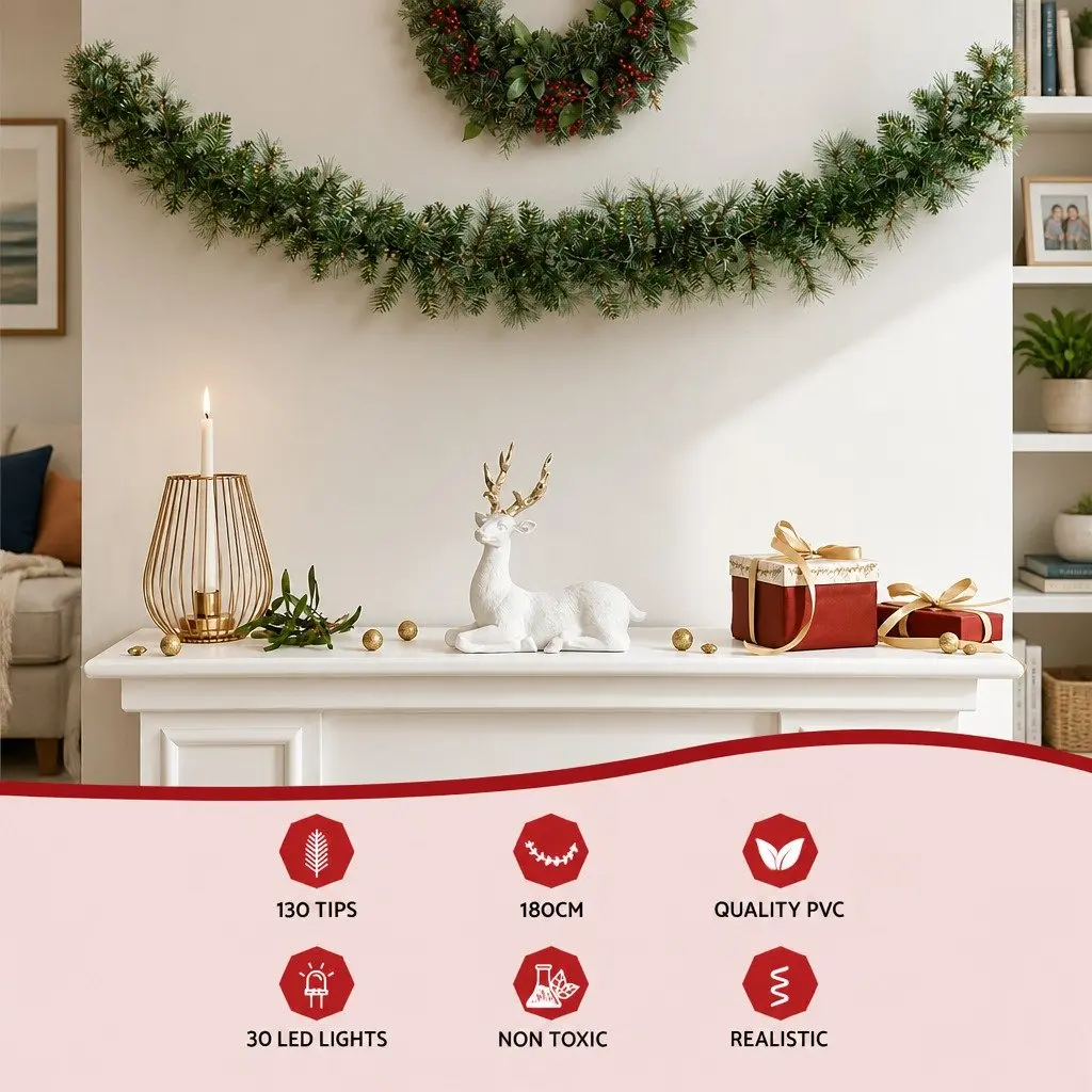 1.8m Green Christmas Garland with Warm LED Lights