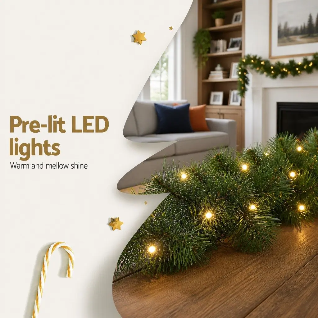 1.8m Green Christmas Garland with Warm LED Lights