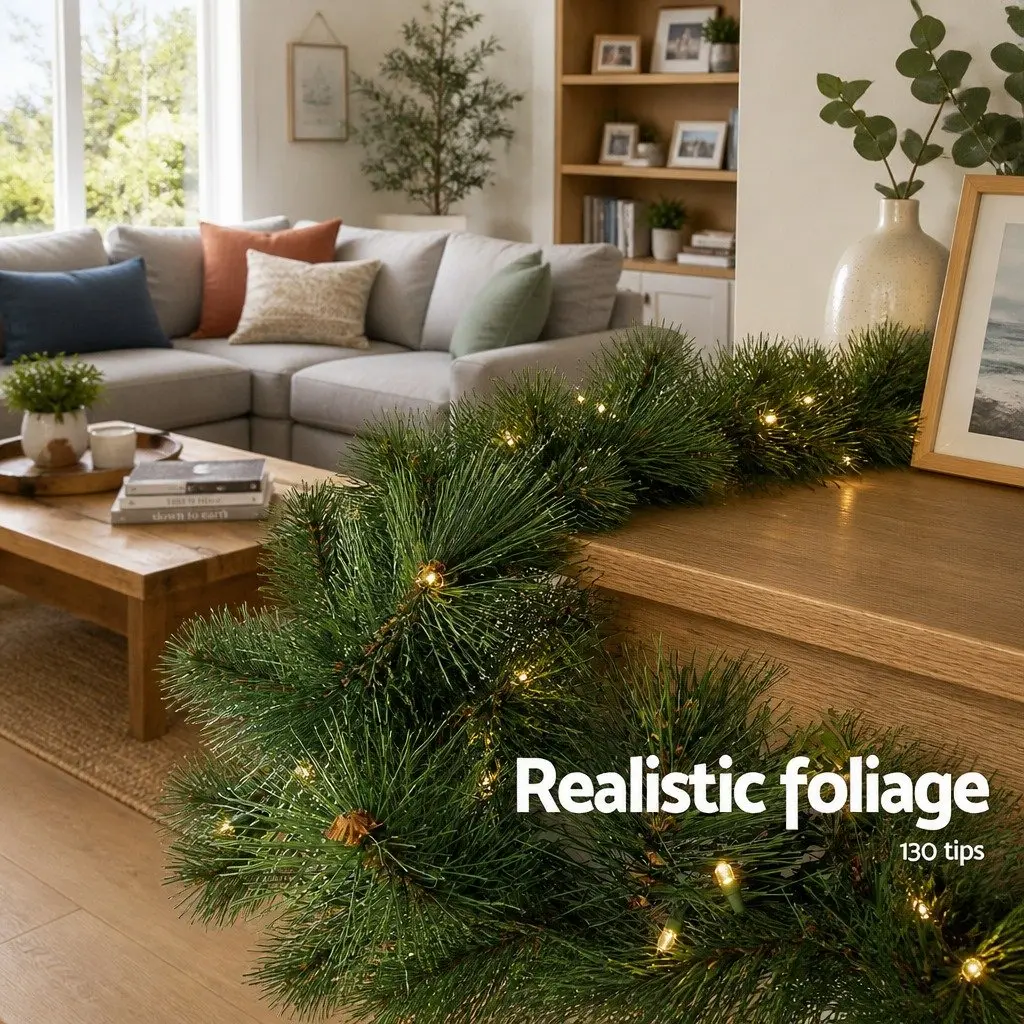 1.8m Green Christmas Garland with Warm LED Lights