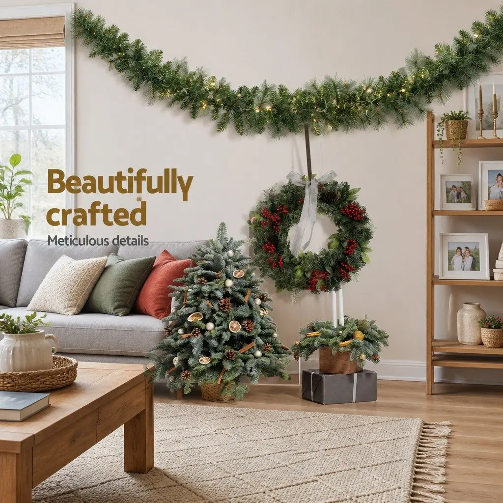 1.8m Green Christmas Garland with Warm LED Lights