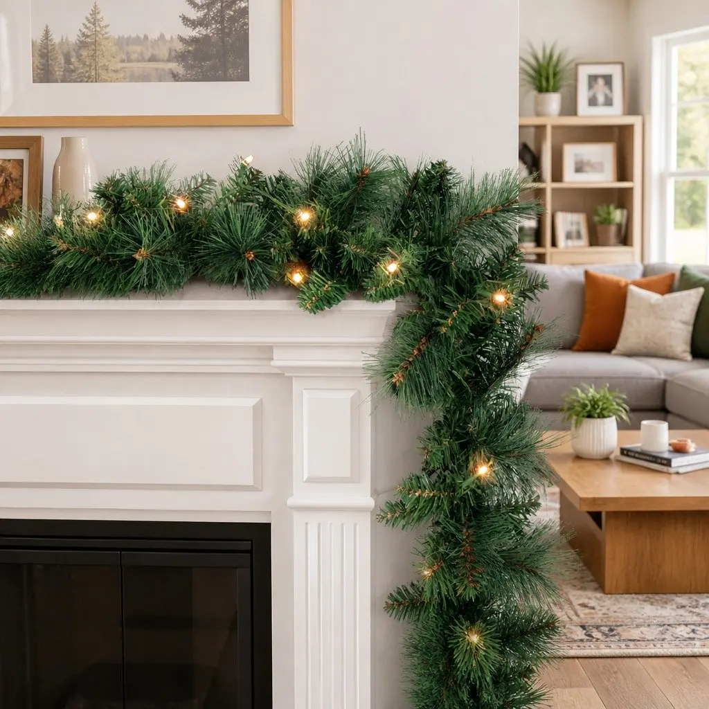 1.8m Green Christmas Garland with Warm LED Lights