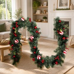 Premium 2.7m Green Christmas Garland with Lights & Baubles