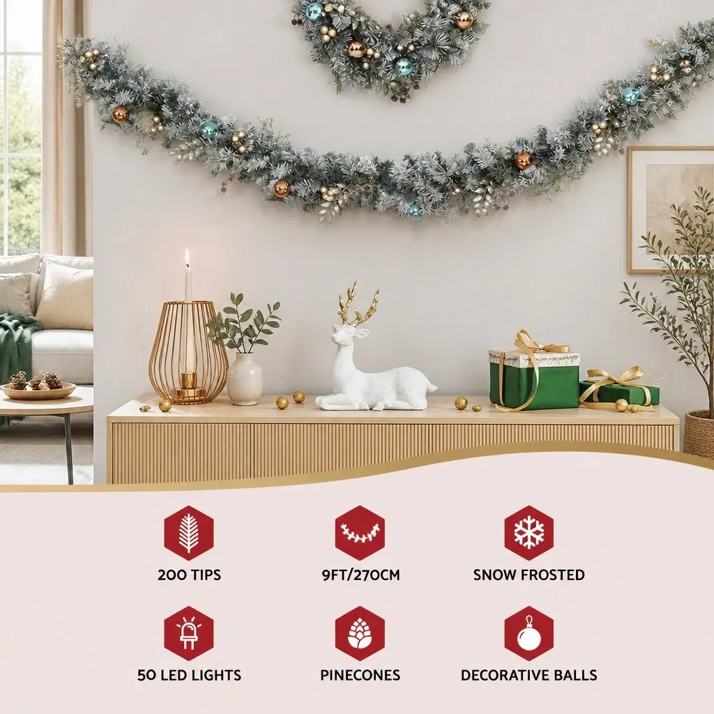 2.7m Christmas Garland with Pre-lit LED Lights