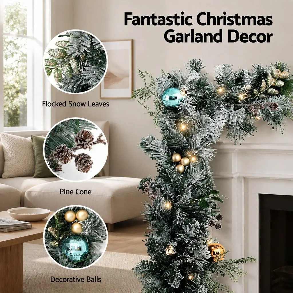 2.7m Christmas Garland with Pre-lit LED Lights