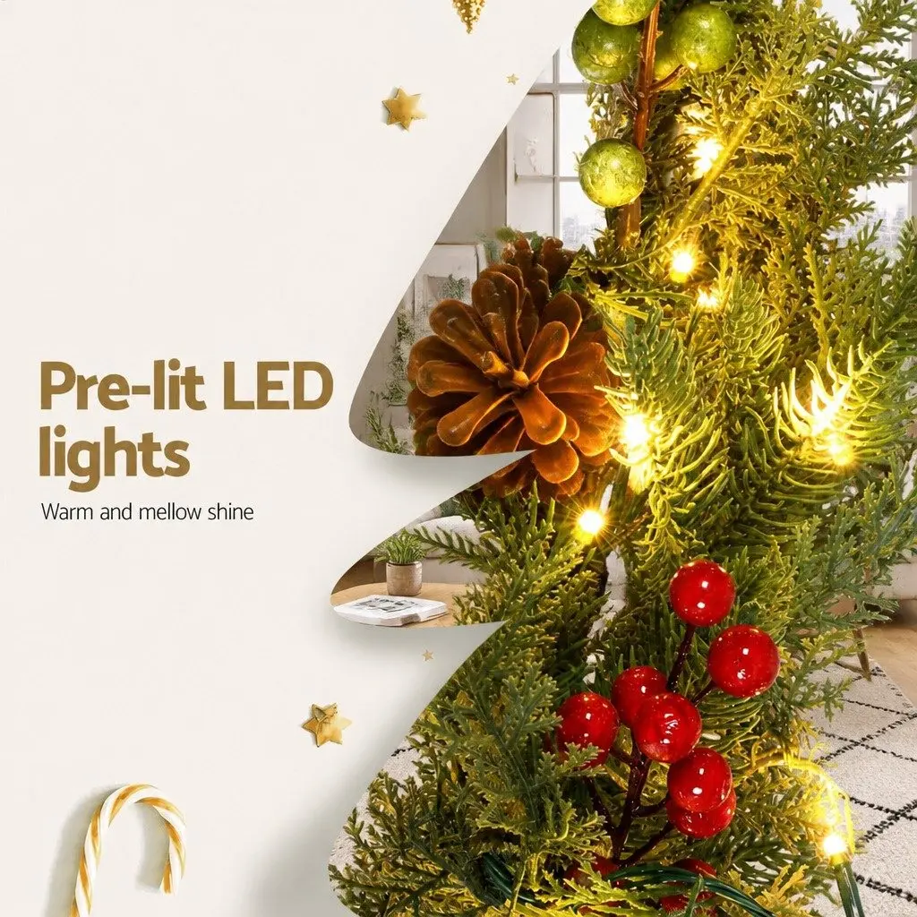 Christmas Garland PE 3 Metre Green Warm White LED Lights Pine Cones Berries Indoor Outdoor