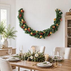 1.8M Pre-lit LED Christmas Garland with Pine Cones and Berries