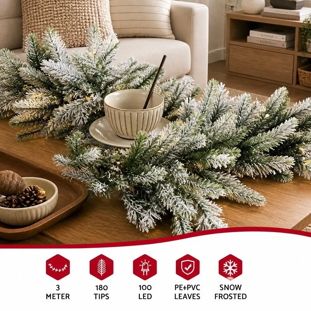 3M Christmas Garland with Warm LED Lights