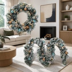LED Christmas Garland and Wreath Set 2.7m with Snow Frost