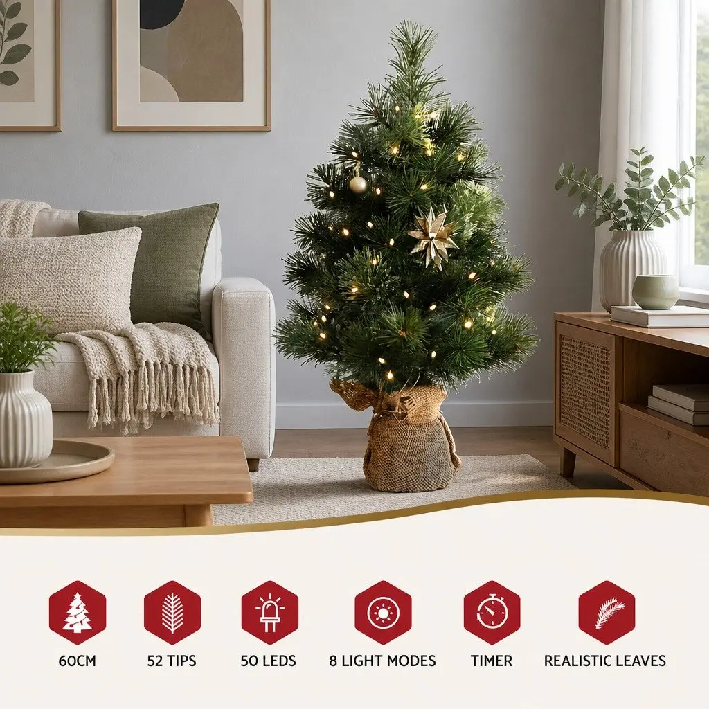 60cm Green Mini Christmas Tree with 50 LED Lights