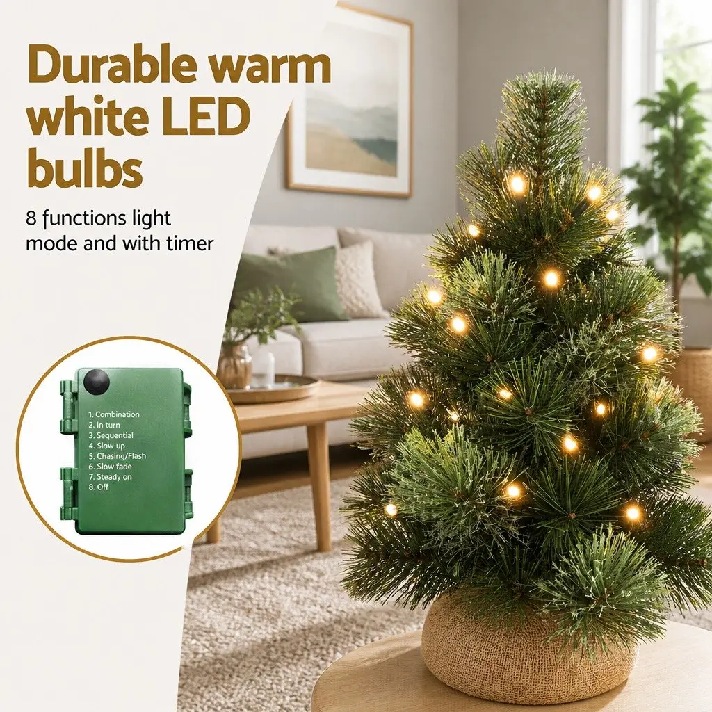 60cm Green Mini Christmas Tree with 50 LED Lights