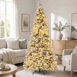 Christmas Pencil Tree 2.1m Flocked 860 Tips 350 LED Lights Slim Design Xmas