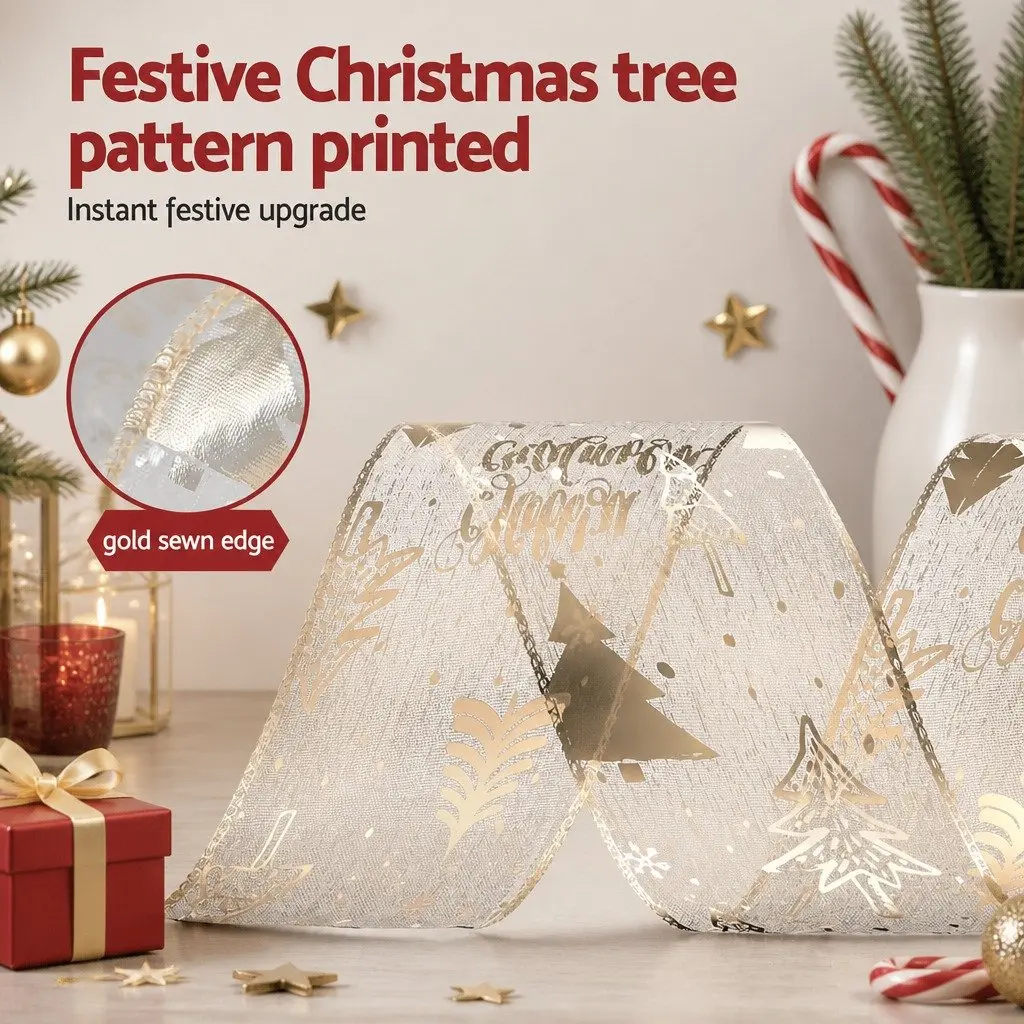 Christmas Tree Ribbon Nylon 20M Gold Decorative Roll