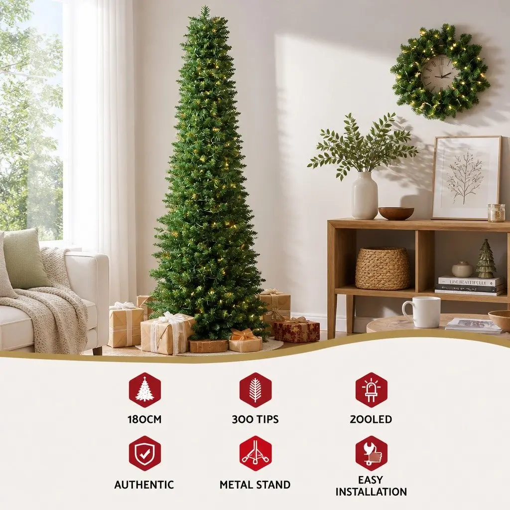 1.8m Pre-Lit Christmas Tree with 200 Warm LEDs