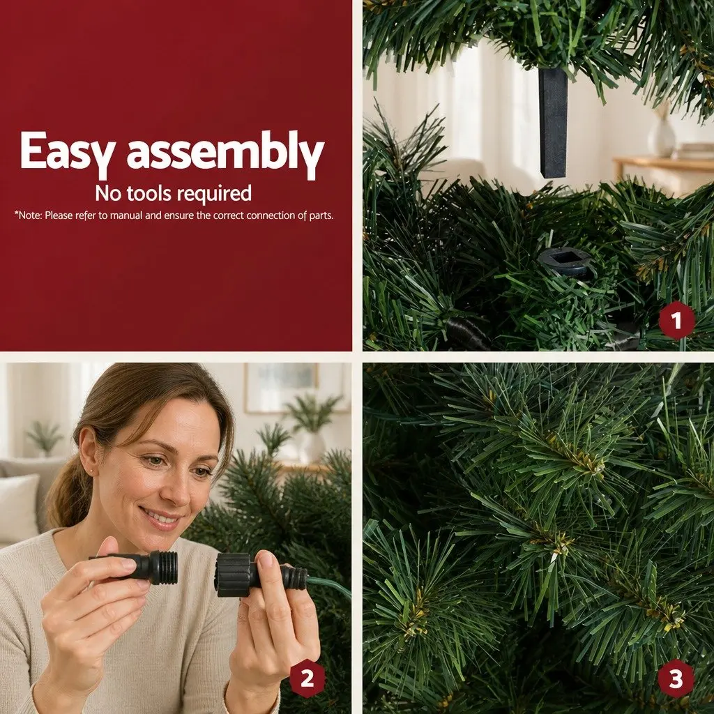 Half Corner Christmas Tree PVC 2.1M Green Pre-lit with 250 Warm White LED Bulbs 430 Tips