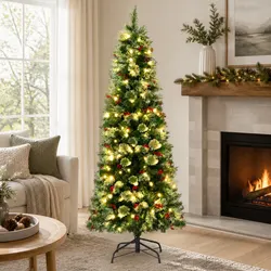 1.8M LED Christmas Tree with 200 Warm Lights & Red Berries