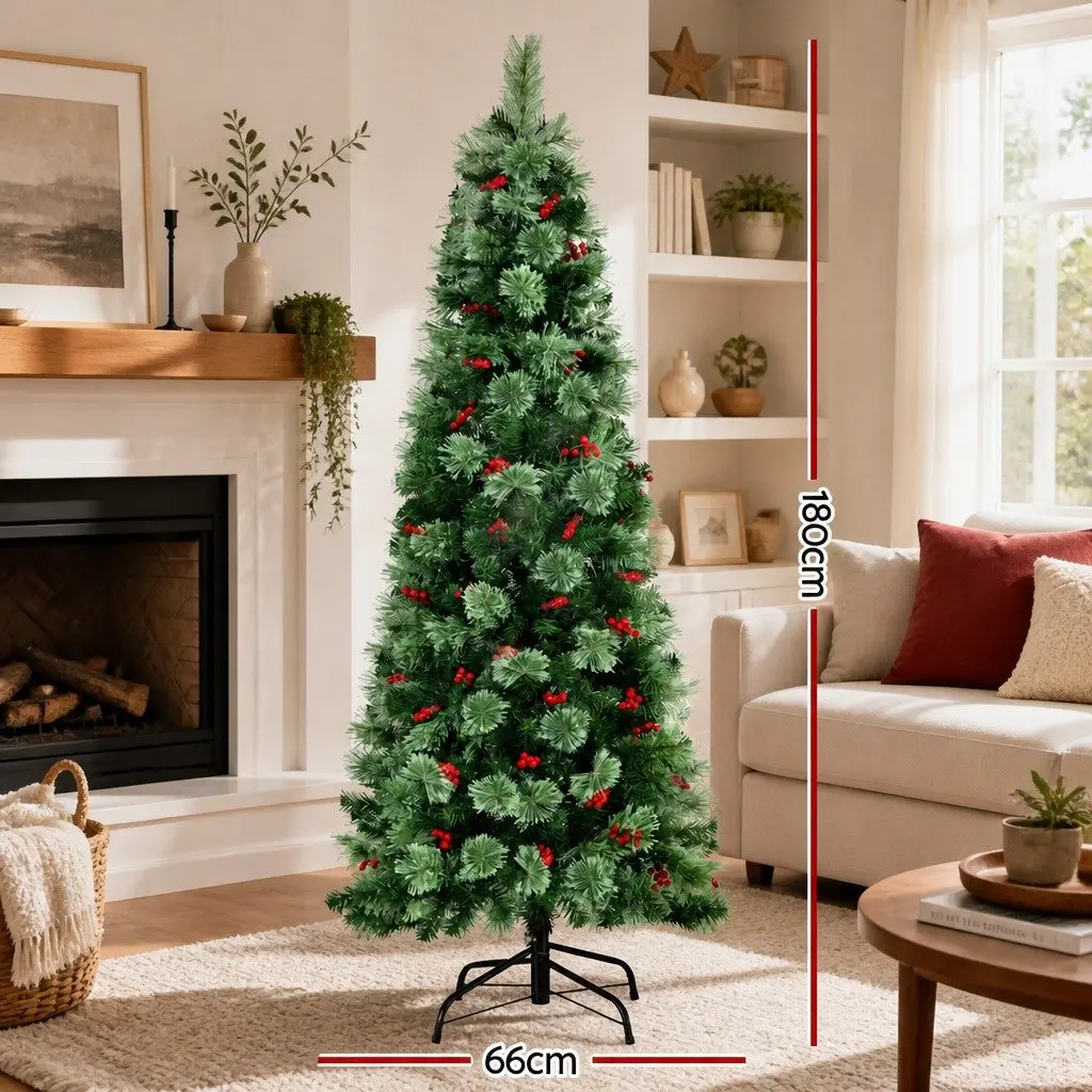 Christmas Tree PVC 180cm Red Berries LED 6FT