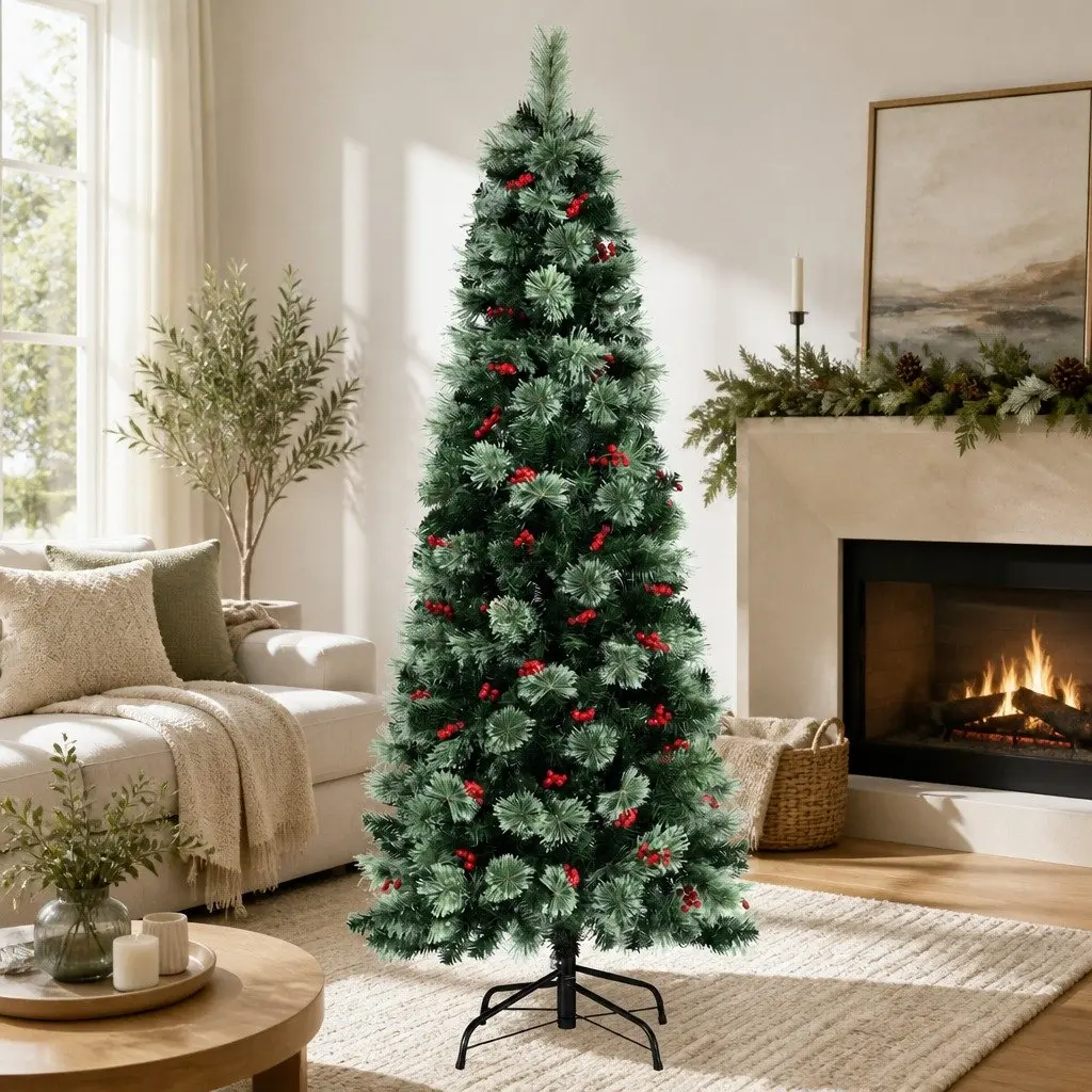 Christmas Tree PVC 180cm Red Berries LED 6FT