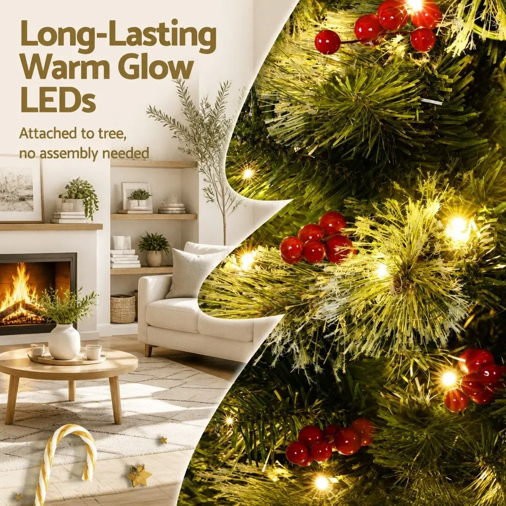 Christmas Tree PVC 180cm Red Berries LED 6FT