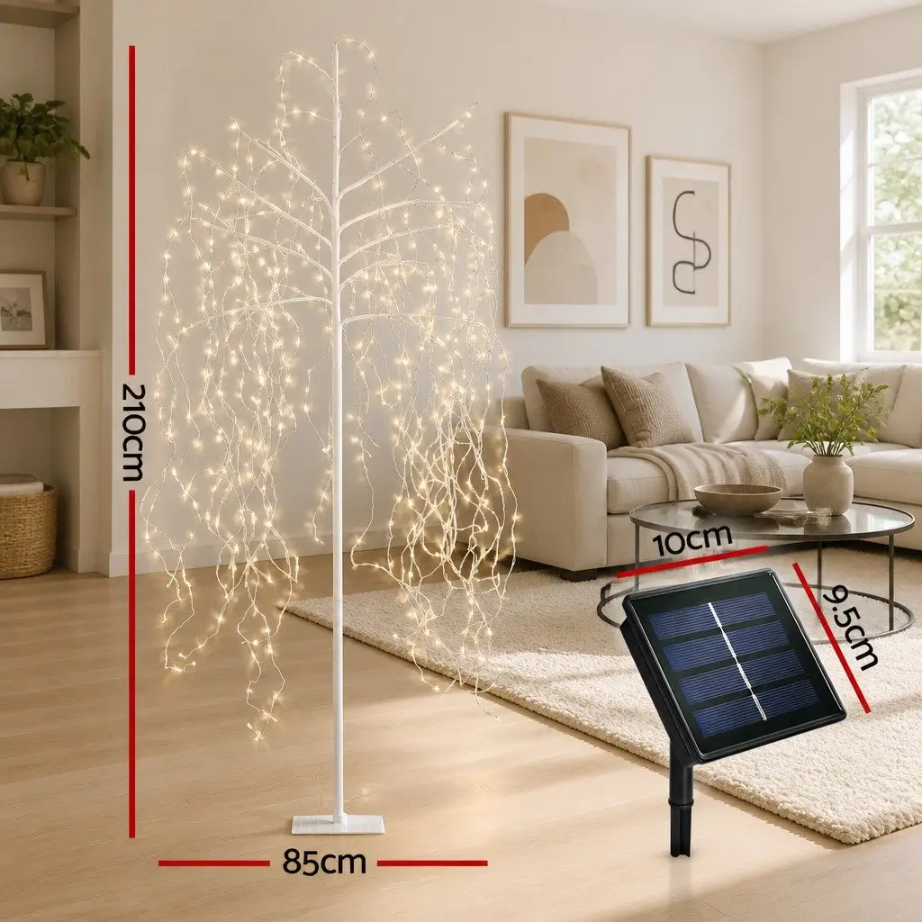 LED Christmas Tree Solar 7ft Powder-coated Steel 600 Warm White Lights Indoor Outdoor
