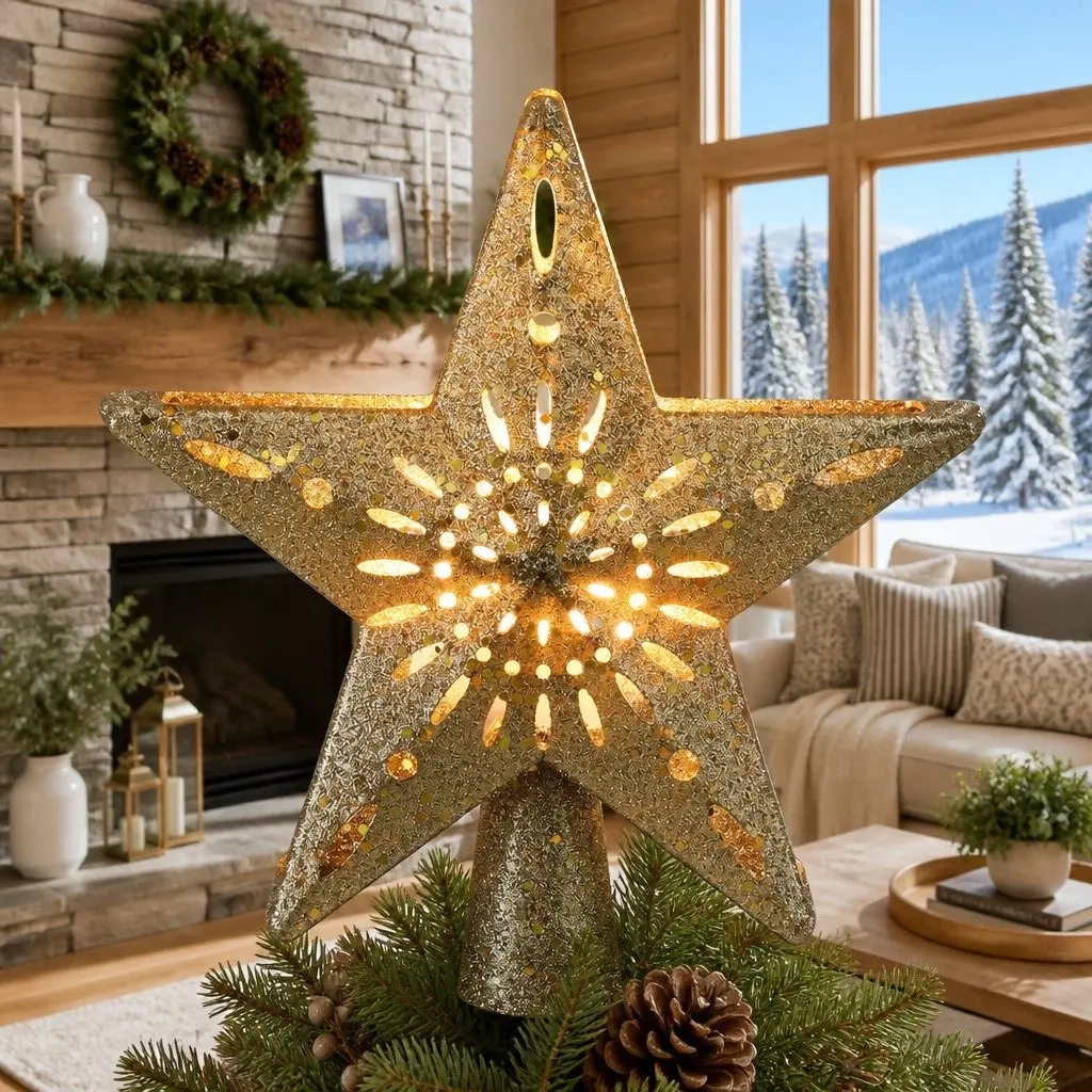 Christmas Tree Topper Plastic 26cm x 9cm x 25.5cm Gold