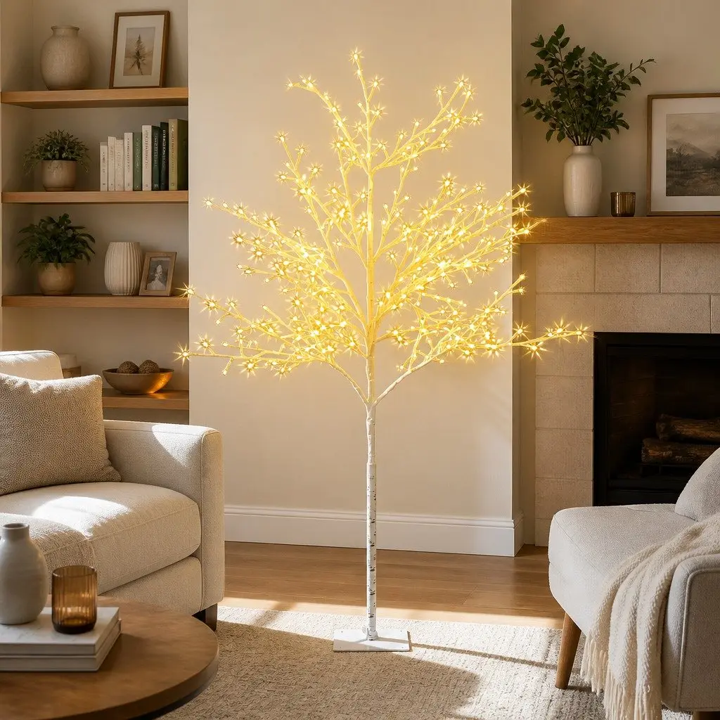 LED Christmas Tree 5FT Powder-coated Steel 304 Warm White Lights Indoor Outdoor Holiday Decoration