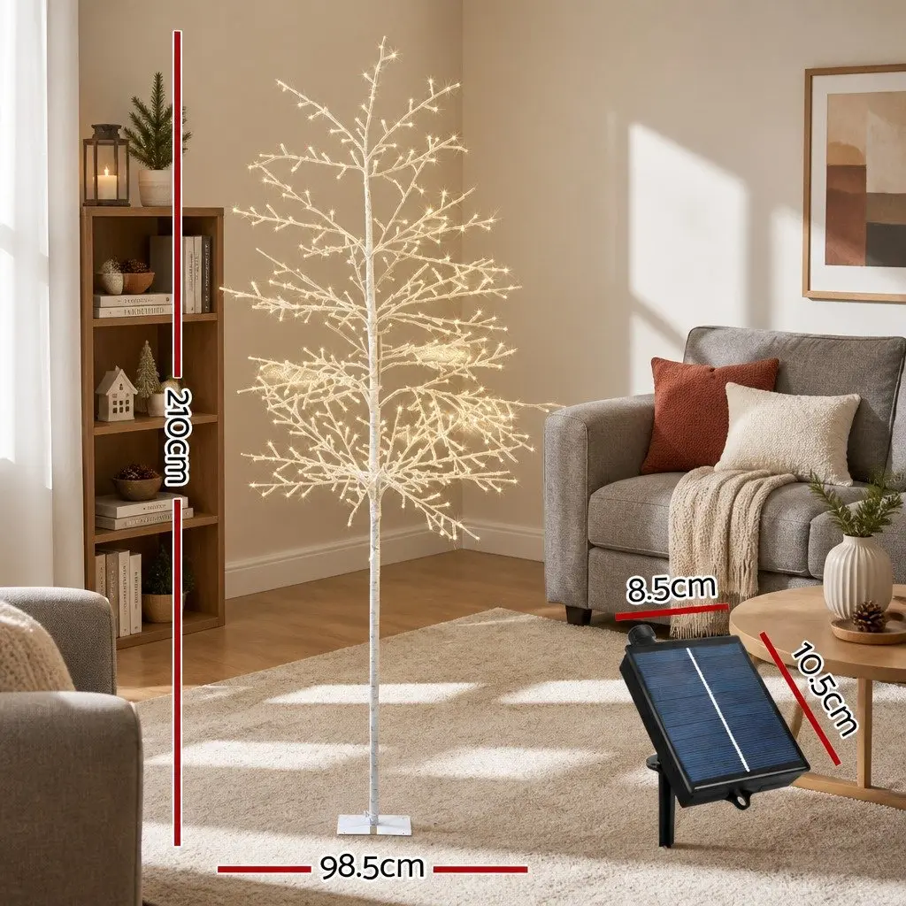 LED Christmas Tree 7FT Solar Powered Warm White Lights Powder Coated Steel Indoor Outdoor Decoration