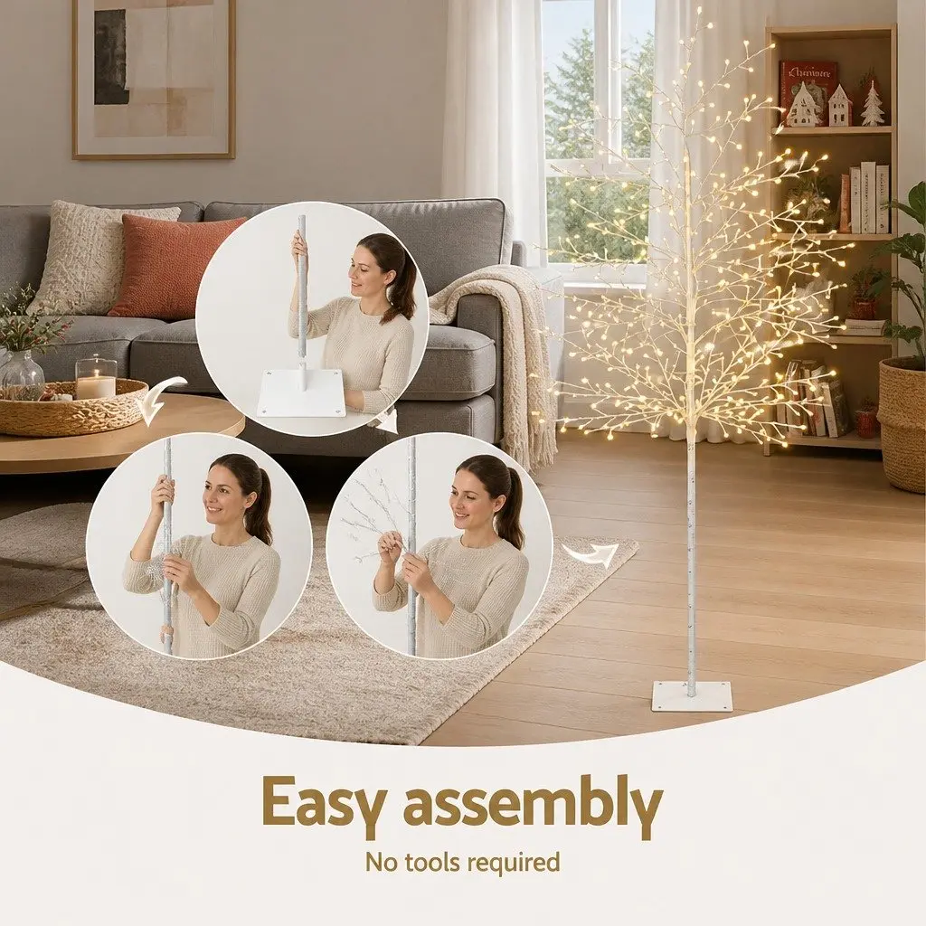 LED Christmas Tree 7FT Solar Powered Warm White Lights Powder Coated Steel Indoor Outdoor Decoration