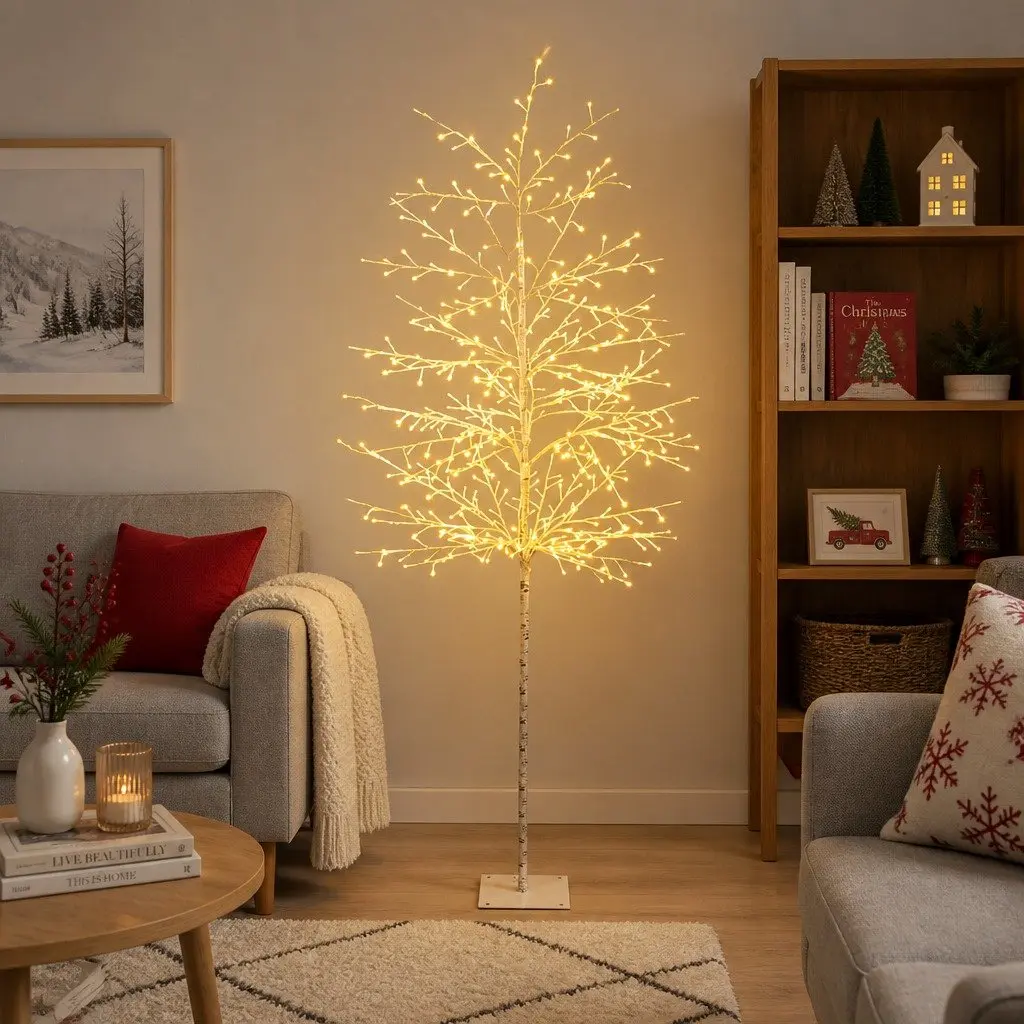 LED Christmas Tree 7FT Solar Powered Warm White Lights Powder Coated Steel Indoor Outdoor Decoration
