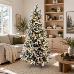 Sturdy Pre-lit Snow Flocked Christmas Tree 1.8m with 350 LEDs