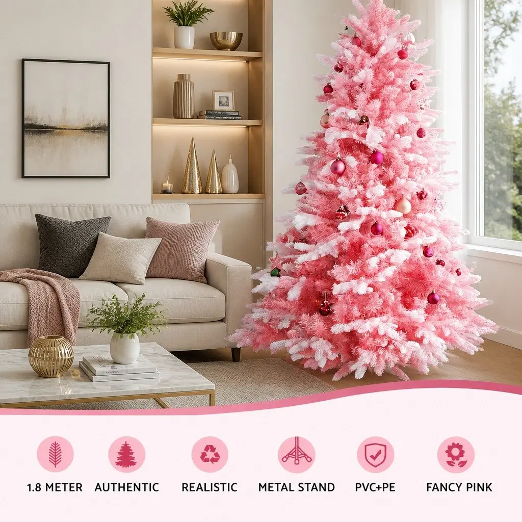Christmas Tree PVC PE 1.8m Pink Snow Flocked