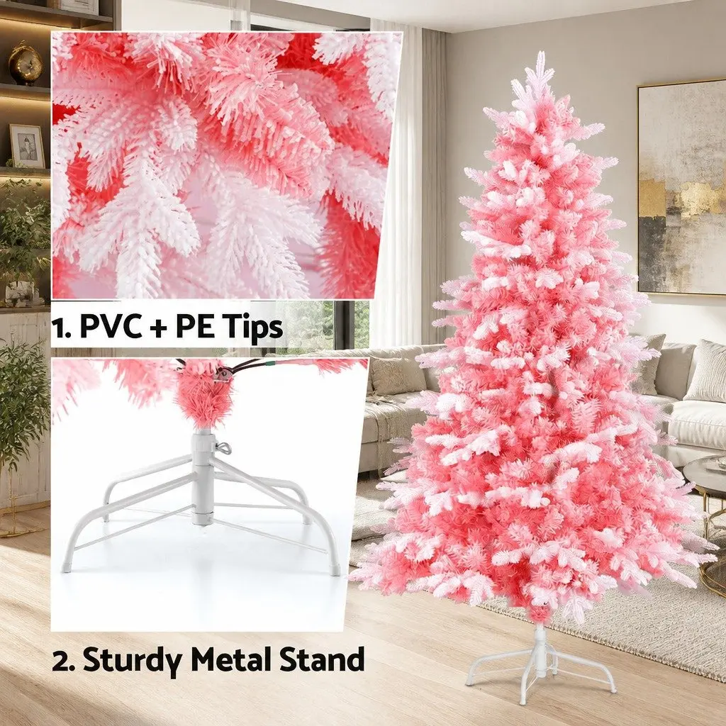 Christmas Tree PVC PE 1.8m Pink Snow Flocked