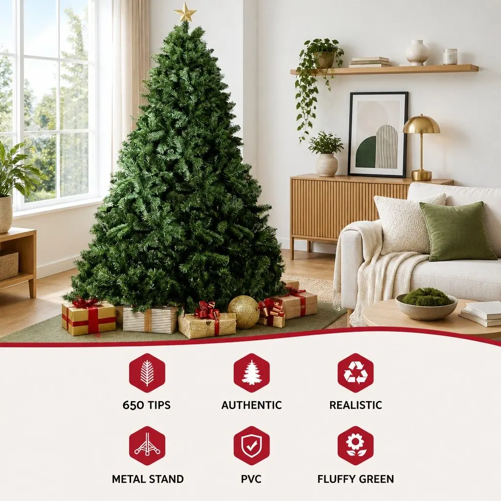 Christmas Tree PVC 1.8m Green 650 Tips Metal Stand