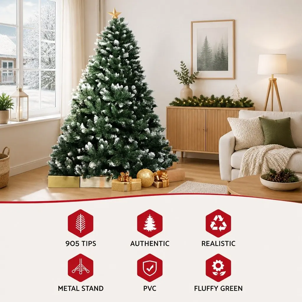 Christmas Tree PVC 7FT Snowy Green 905 Tips Indoor Holiday Decoration