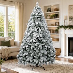 7FT Snow Flocked Faux Christmas Tree with Metal Stand