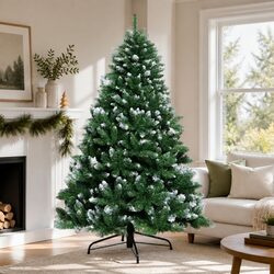 Sturdy 8FT Snow Frosted Christmas Tree with Metal Stand