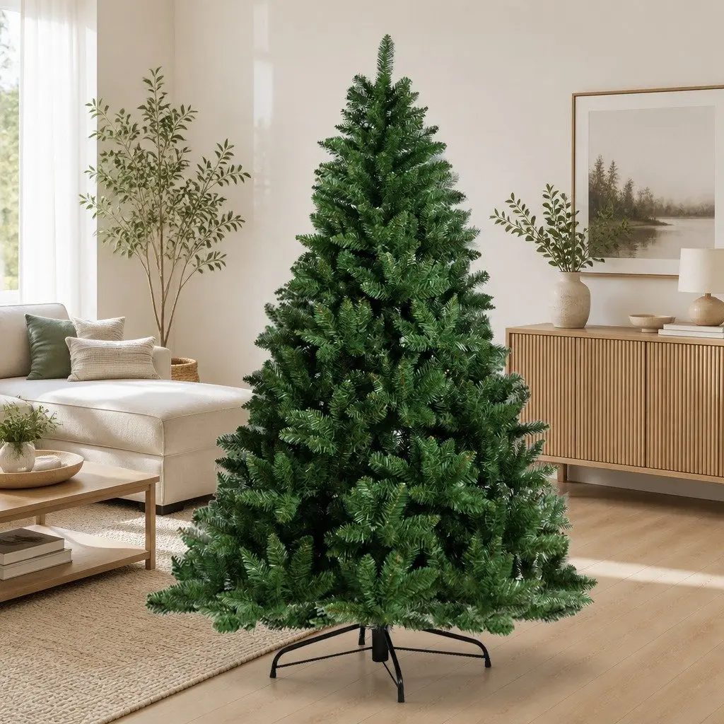 Artificial Christmas Tree PVC 2.4m Green 1225 Tips Metal Stand Home Decor