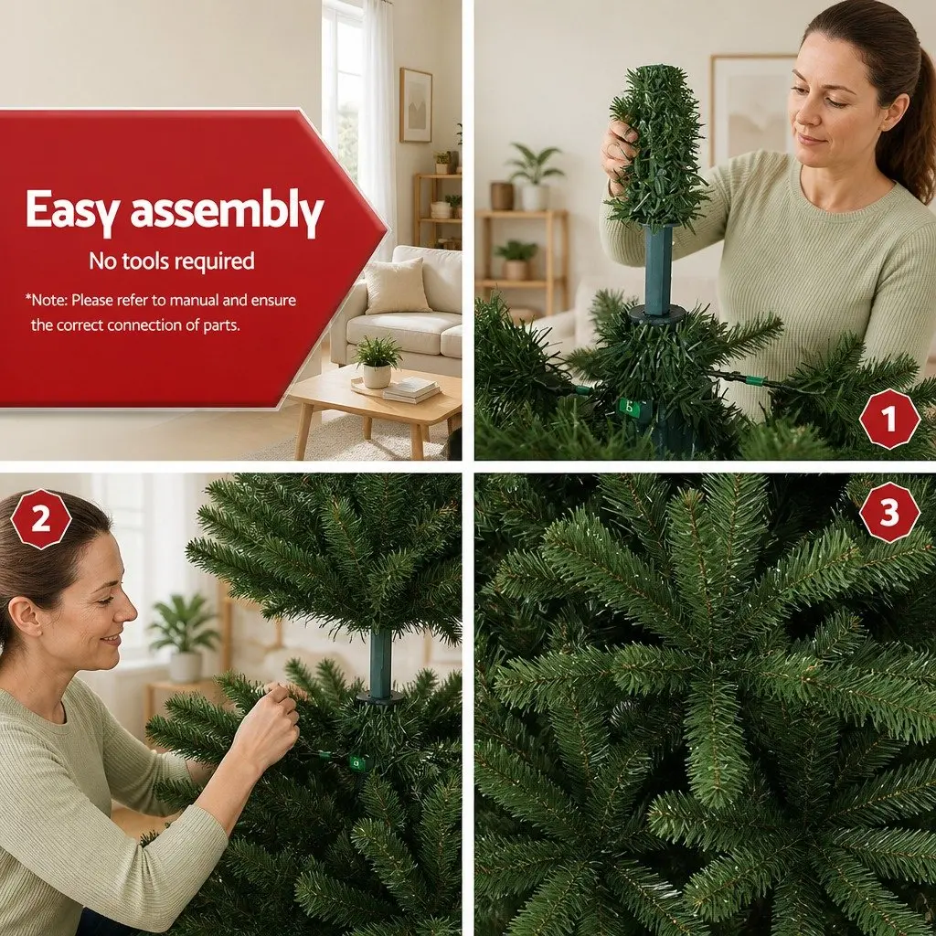 Artificial Christmas Tree PVC 2.4m Green 1225 Tips Metal Stand Home Decor
